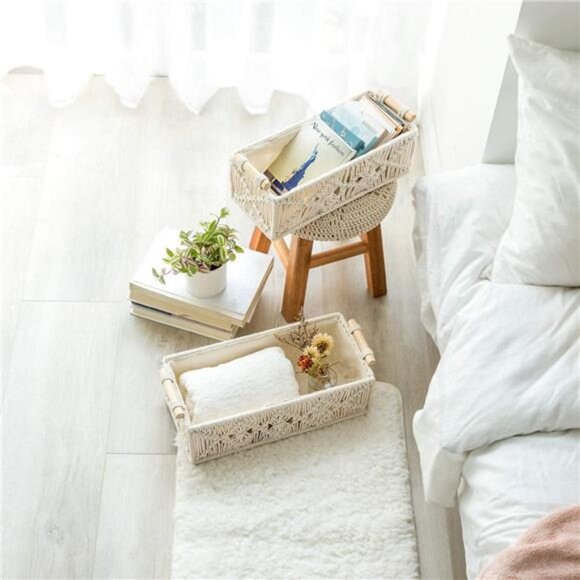 Mkono Macrame Storage Baskets Boho Decor Box Handmade Woven Decorative - Picture 4 of 7